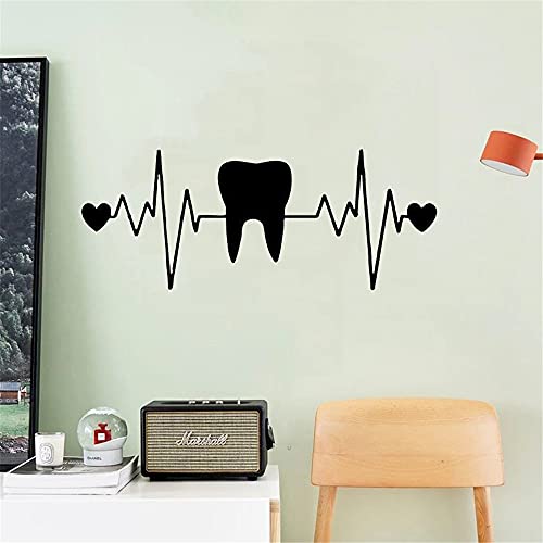 Dientes，corazón Dental，electrocardiograma，vinilo，adhesivo artístico para pared，decoración de clínica Dental，adhesivo para pared de dientes，A4 57x24cm