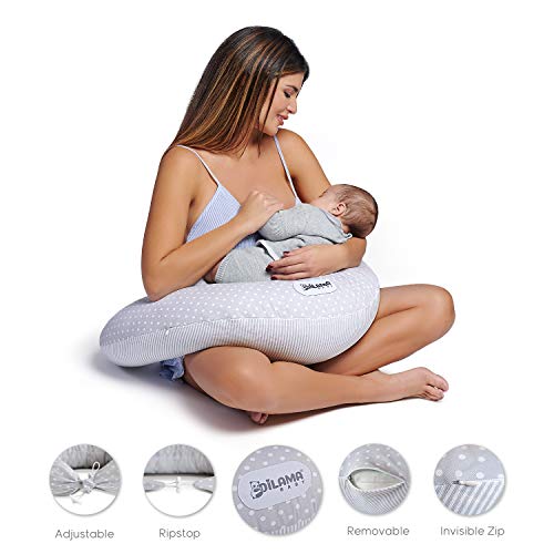 Dilamababy Almohada Embarazada para Dormir Cojin Lactancia en Copos de Memory y Waterfoam Almohada Embarazo Viscoelastica Multifuncional Tela 100% Algodón Certificado Oeko-Tex