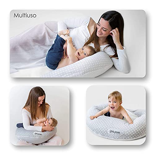 Dilamababy Almohada Embarazada para Dormir Cojin Lactancia en Copos de Memory y Waterfoam Almohada Embarazo Viscoelastica Multifuncional Tela 100% Algodón Certificado Oeko-Tex