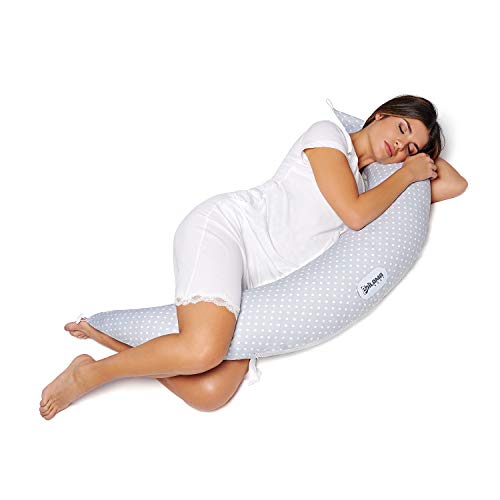 Dilamababy Almohada Embarazada para Dormir Cojin Lactancia en Copos de Memory y Waterfoam Almohada Embarazo Viscoelastica Multifuncional Tela 100% Algodón Certificado Oeko-Tex