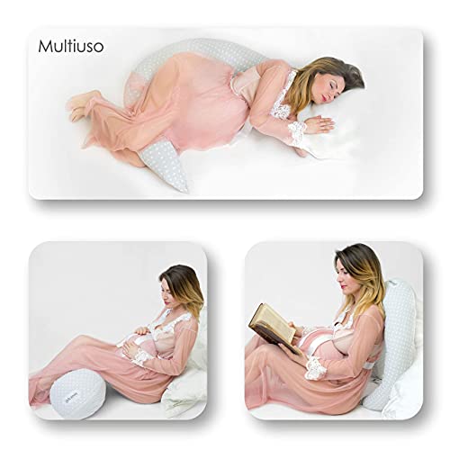 Dilamababy Almohada Embarazada para Dormir Cojin Lactancia en Copos de Memory y Waterfoam Almohada Embarazo Viscoelastica Multifuncional Tela 100% Algodón Certificado Oeko-Tex