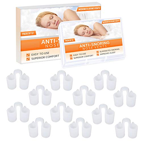 Dilatador nasal Nose Relief - (Paquete de 12 tamaños medianos) Ventilaciones suaves de silicona - Solución sencilla para los que respiran por la nariz - por Mobi Lock Beauty