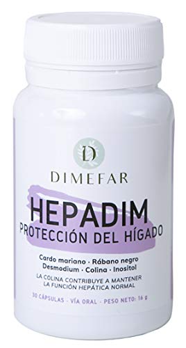 DIMEFAR - Hepadim - Complemento Alimenticio que Protege tu Hígado - Cardo Mariano + Rábano Negro + Desmodium + Colina + Inositol, 30 Cápsulas | Hígado Plantas Hepatoprotectoras