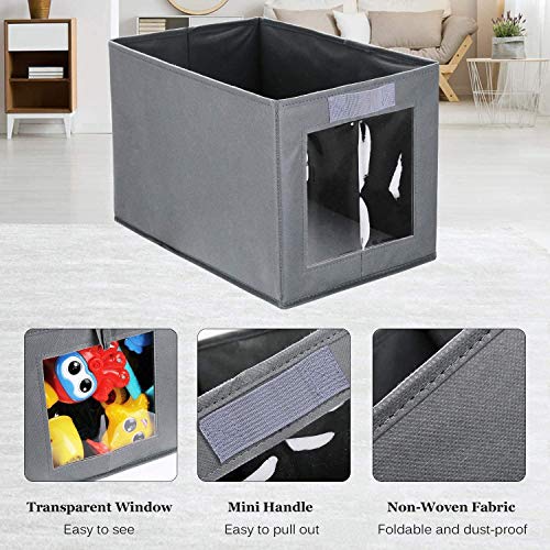 DIMJ Cajas de almacenaje Plegable, Conjunto de 3 Cajas Organizadoras Tela, Cubos de Almacenamiento con Ventana Transparente, Organizadores de Contenedore para Ropa Juguetes Libros (Gris)