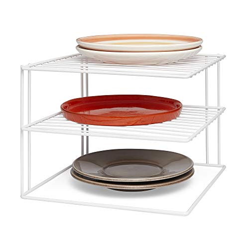 Direct Online Houseware Organizador de Platos de 3 Niveles, Acero, Blanco, 25cm (L) x 25cm (W) x 19cm (H)