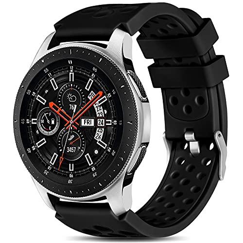 Dirrelo Correa de 22 mm compatible con Samsung Galaxy Watch 46 mm/Galaxy Watch 3 45 mm/Gear S3 Classic Frontier, reemplazo de silicona deportiva de liberación rápida, transpirable, negro/negro