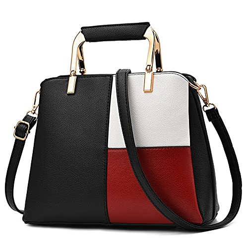 DIRRONA Bolsos de Mujer Moda Bolso de Hombro Casual Bolsa de Mensajero PU Cuero Bolsa de Hombro Bolso de Mano Mujer Coincidencia de Color Bolso Negro