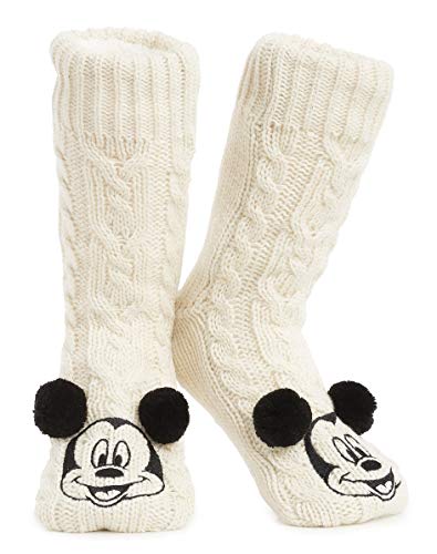 Disney Calcetines Antideslizantes Invierno Mujer Con Personajes Disney, Zapatillas de Punto Interior Forro Polar Para Estar Por Casa, Regalos Mujer(Beige)