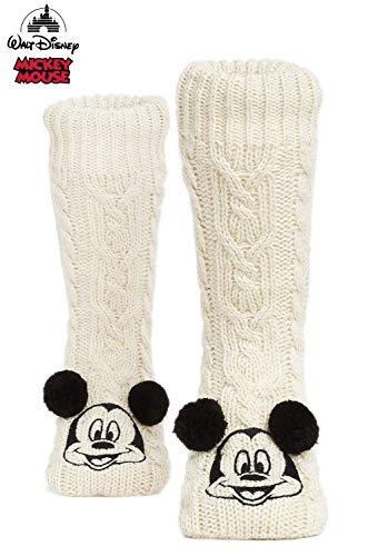 Disney Calcetines Antideslizantes Invierno Mujer Con Personajes Disney, Zapatillas de Punto Interior Forro Polar Para Estar Por Casa, Regalos Mujer(Beige)