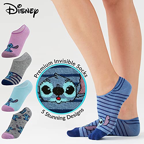 Disney Calcetines Tobilleros Mujer de Stitch, Pack de 5 Pares de Calcetines Invisibles Mujer, Regalos Originales Para Mujer