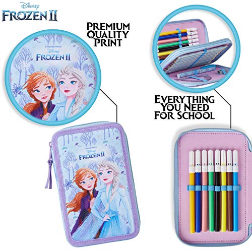 Disney Frozen 2 Estuche Escolar, Con Material Escolar de Anna y Elsa, Estuches Escolares 2 Compartimentos con Lapices Colores Rotuladores, Regalos Para Niñas