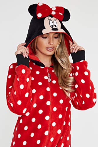 Disney Minnie Mouse Pijamas Mujer de Una Pieza, Pijama Mujer Invierno con Capucha, Pijama Entero Mujer Forro Polar, Regalos para Mujer y Adolescente Talla S-XL (Rojo, M)