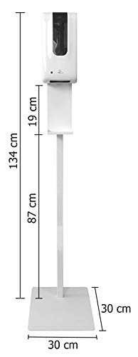 Dispensador automático de Gel hidroalcohólico de Gran Capacidad Recargable (1.200 ml) con Soporte de pie y Bandeja antigoteo. Incluye 4 Pilas alcalinas. Estructura Fabricada en España.