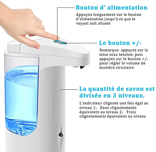 Dispensador Automático de Jabón Líquido con Base Impermeable, Dispensador de Jabón Manos Libres Sin Contacto con Sensor Infrarrojo para Familia, Escuela, Oficina, Hotel, Restaurante