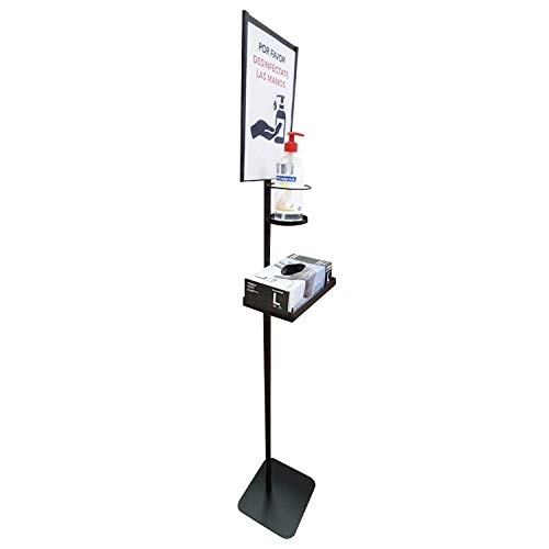 Dispensador de Pie Gel Hidroalcohólico Desinfectante de Manos para Comercios y Oficinas. 146cm. Incluye Cartela A4 y Bandeja Goteo. Dispensador de Gel Desinfectante Fabricado en España