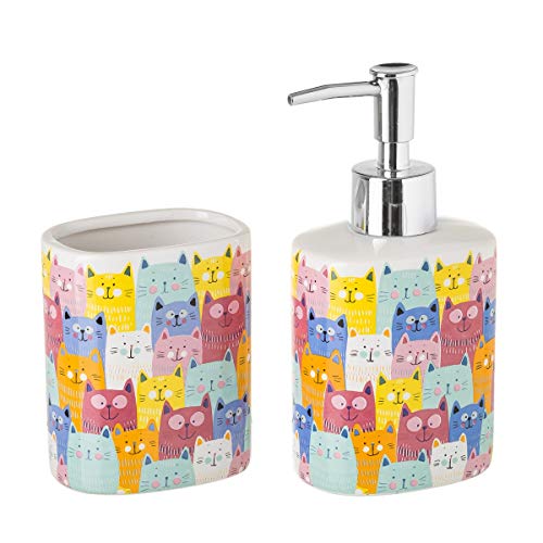 Dispensador y portacepillos de baño de cerámica Rosa Infantil para Cuarto de baño Child - LOLAhome