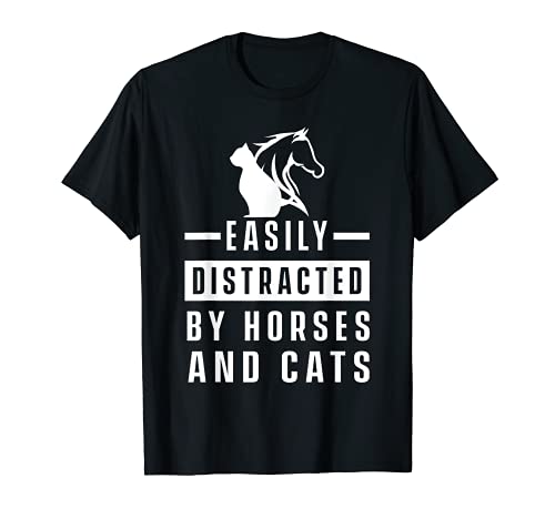 Distraído Por Caballos Gatos Montar Caballo Montar Pony Camiseta