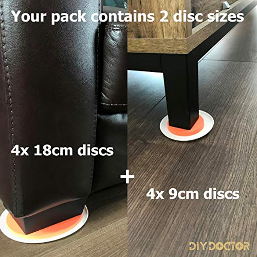 DIY Doctor – Discos para desplazar muebles pesados, color naranja Estupendo juego de 8 alfombrillas.