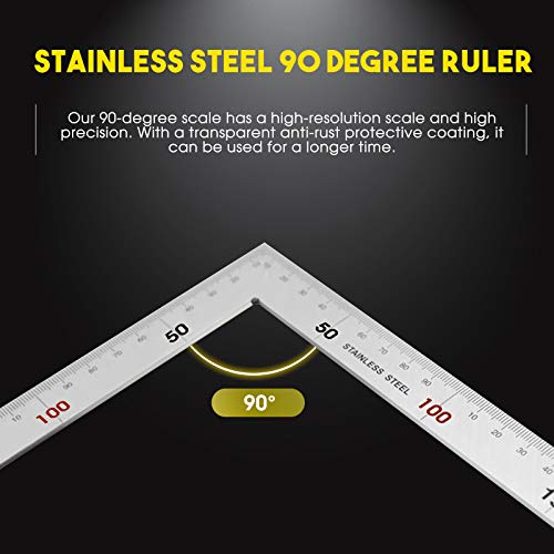 DIYARTS-90 Grados Regla de Acero Inoxidable Cuadrada, Herramienta de Medición Métrica Lateral de ángulo Doble en Forma de L, Para Dibujo Gráfico