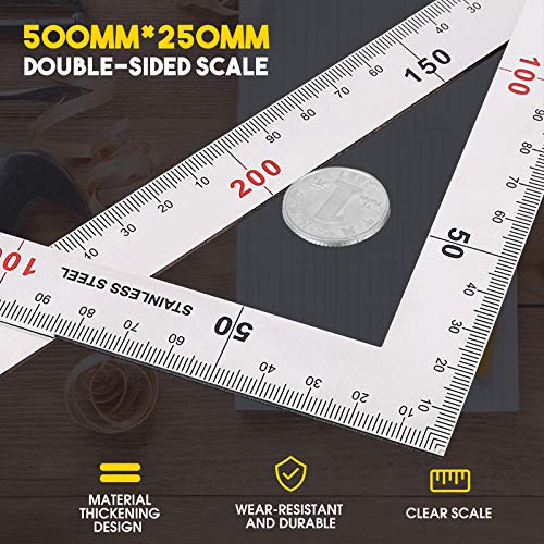 DIYARTS-90 Grados Regla de Acero Inoxidable Cuadrada, Herramienta de Medición Métrica Lateral de ángulo Doble en Forma de L, Para Dibujo Gráfico
