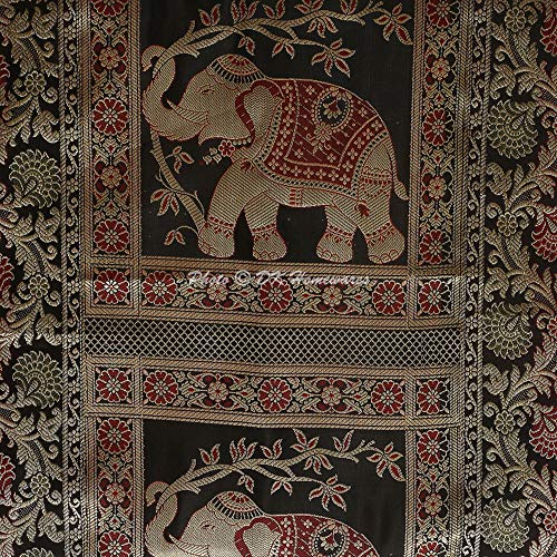 DK Homewares Indian Tradicional Casa Decoración 76X38 Cm Funda De Almohada De Meditación Seda Brocado Jacquard Floral Elefante Cilíndrico Funda De Cojín Cervical (Negro ; 30 X 15 Pulgadas) -1 Pc