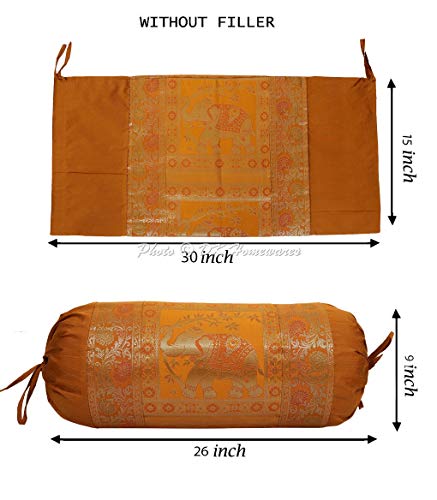 DK Homewares Tradicional Festival Decoración 76 X 38 Cm Fundas De Almohada De Yoga Seda Brocado Jacquard Floral Elefante Cilíndrico Funda De Cojín Cilíndrico (Marrón ; 30 X 15 Pulgadas) -1 Pc