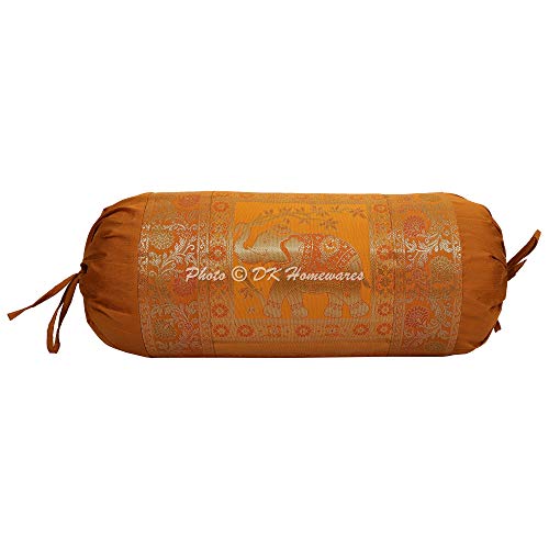 DK Homewares Tradicional Festival Decoración 76 X 38 Cm Fundas De Almohada De Yoga Seda Brocado Jacquard Floral Elefante Cilíndrico Funda De Cojín Cilíndrico (Marrón ; 30 X 15 Pulgadas) -1 Pc