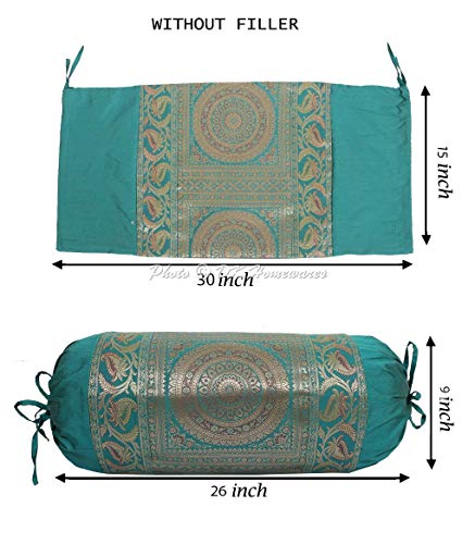 DK Homewares Traditional Sala Decoración 76X38 Cm Funda De Almohada Ortopédica Seda Brocado Floral Mandala Cilíndrico Funda De Cojín De Cuello (Verde ; 30 X 15 Pulgadas) -Conjunto De 2 Piezas