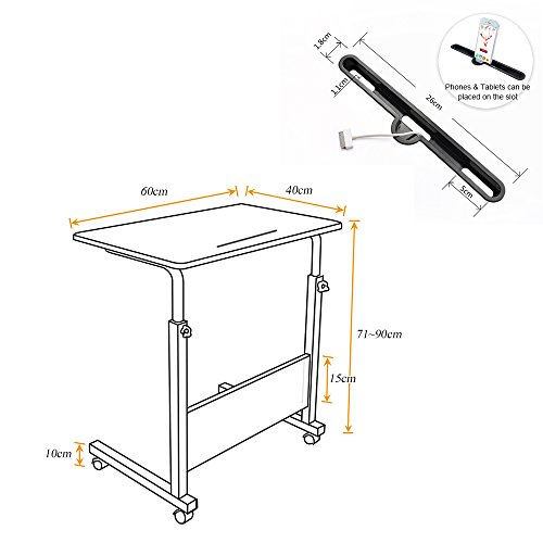 DlandHome 60 * 40 cm Ajustable Mesa de Ordenador Portatil con Ruedas Sofá Mesa Mesas de Centro, con Ranura para Tableta, Negro