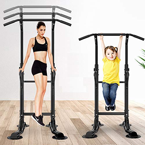 DlandHome Power Tower Estación de Fondos Barra de Tracción o Estación de Musculación Ajustable, Silla Romana para Dips con Barra para dominadas