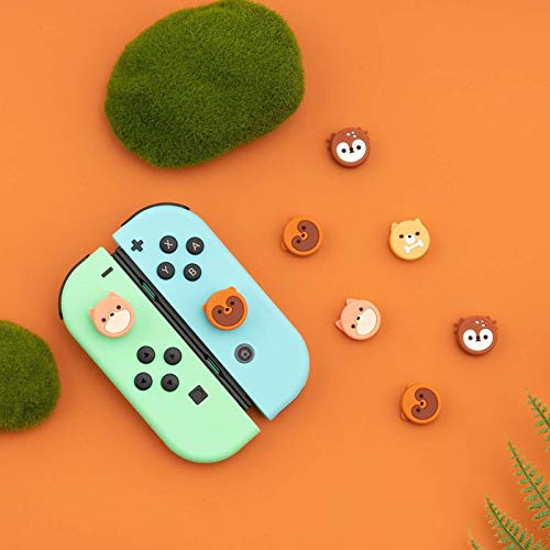 DLseego 4 Piezas Agarre para el Pulgar, Cubierta de Silicona para el Pulgar de la Switch y Switch Lite, Lindas Tapas Analógicas para el Mando Joy-Con, Zorro y Gato Castor