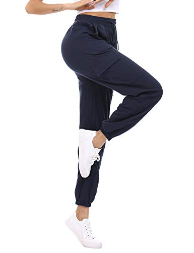 Doaraha Pantalones Deportivos Mujer Algodón Pantalón de Chándal Elásticos Transpirables con Bolsillos Laterales para Deporte Gimnasio Fitness Correr (934# Azul Marino, XL)