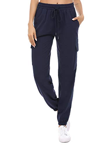 Doaraha Pantalones Deportivos Mujer Algodón Pantalón de Chándal Elásticos Transpirables con Bolsillos Laterales para Deporte Gimnasio Fitness Correr (934# Azul Marino, XL)