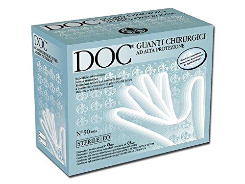 DOC - Guantes Quirúrgicos Desechables de Látex Puro, con Polvo, Estériles (ETO), Alta Protección, DM clase II, EPI categoría de riesgo III, Tamaño 6.5, Dispensador de 50 pares de Guantes Anatómicos