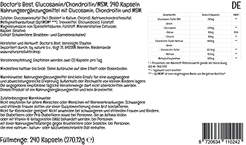 Doctor's Best, Glucosamina-Condroitina MSM, con OptiMSM, 240 Cápsulas, Probado en Laboratorio, Sin Soja, Sin Gluten, No GMO