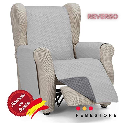 Domum - Funda de Butaca Orejera y Sillón Reclinable | Fabricado en España | Color Gris, 1 Plaza | Cubre Sofá Reversible y Acolchado | Protege del Desgaste Diario y del Paso de Mascotas