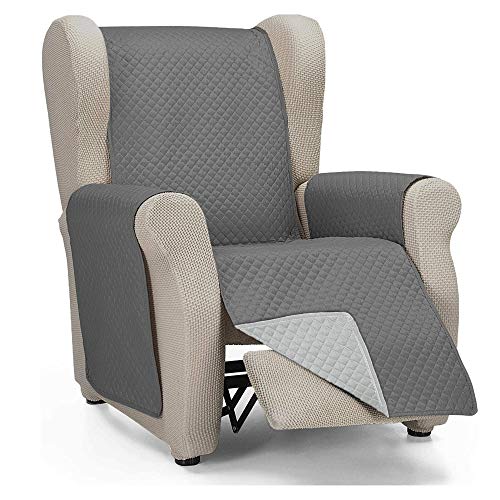 Domum - Funda de Butaca Orejera y Sillón Reclinable | Fabricado en España | Color Gris, 1 Plaza | Cubre Sofá Reversible y Acolchado | Protege del Desgaste Diario y del Paso de Mascotas