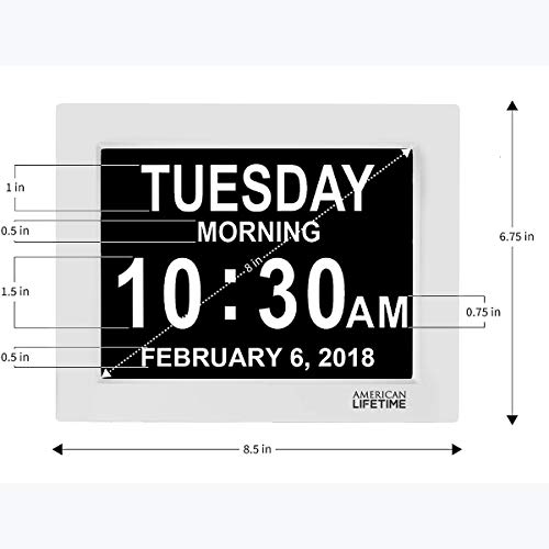 Donpow Reloj Despertador con Calendario de día Digital, 8 alarmas Reloj de día con pérdida de Memoria Reloj con discapacidad de la visión de Alzheimer para Ancianos/Ancianos (8 Blanco)