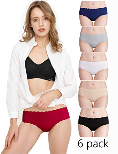 Donppa Bragas para Mujer Pack sin Costuras Invisible Braguitas Microfibra Rayas Brief Bikini Culotte,Pack de 6 (Multicolor XS )