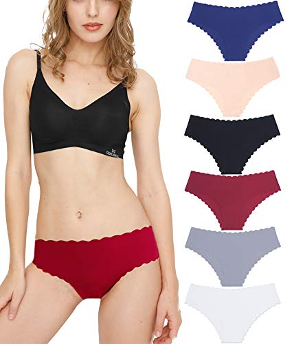 Donppa Bragas para Mujer Pack sin Costuras Invisible Braguitas Microfibra Rayas Brief Bikini Culotte,Pack de 6 (Multicolor XS )