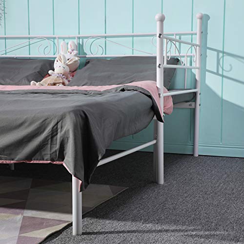 DORAFAIR Cama de día Doble Marco de Cama de Metal con Cama extraíble, Blanco 190 x 177 x 95 cm