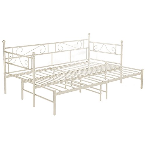 DORAFAIR Cama de día Doble Marco de Cama de Metal con Cama extraíble, Blanco 190 x 177 x 95 cm