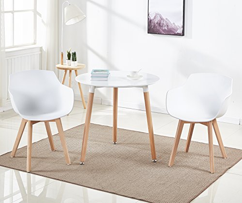 DORAFAIR Mesa Comedor Redondas Blancas, Mesa Cocina Escandinavo y Patas de Madera de Haya, 80 * 72 cm