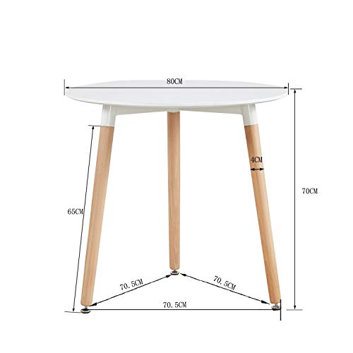 DORAFAIR Mesa Comedor Redondas Blancas, Mesa Cocina Escandinavo y Patas de Madera de Haya, 80 * 72 cm