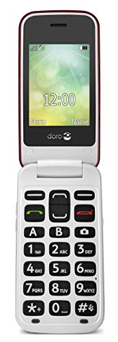 Doro 2424 Teléfono Móvil 2G para Mayores con Tapa con Teclas Grandes, Pantalla Externa, Botón SOS y Base de Carga [Versión Española y Portuguesa] (Rojo/Blanco)