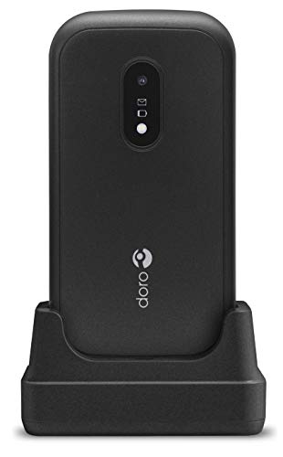 Doro 6040 Teléfono Móvil 2G con Tapa para Mayores con Teclas Grandes, Botón SOS con Geolocalización y Base de Carga [Versión Española y Portuguesa] (Negro)