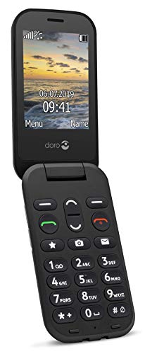 Doro 6040 Teléfono Móvil 2G con Tapa para Mayores con Teclas Grandes, Botón SOS con Geolocalización y Base de Carga [Versión Española y Portuguesa] (Negro)