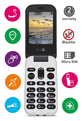 Doro 6060 Teléfono Móvil 2G Dual SIM para Mayores con Tapa con Teclas Grandes, Pantalla Externa, Botón SOS con GPS y Base de Carga [Versión Española y Portuguesa] (Negro)