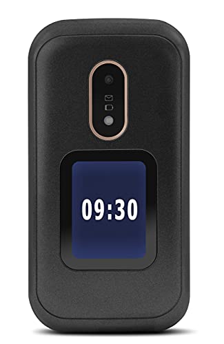 Doro 6060 Teléfono Móvil 2G Dual SIM para Mayores con Tapa con Teclas Grandes, Pantalla Externa, Botón SOS con GPS y Base de Carga [Versión Española y Portuguesa] (Negro)