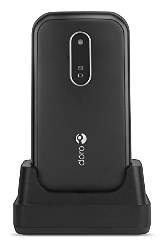 Doro 6620 Teléfono Móvil 3G de Concha para Mayores con Teclas Grandes y Hablantes, Botón SOS con GPS y Base de Carga [Versión Española y Portuguesa] (Negro)